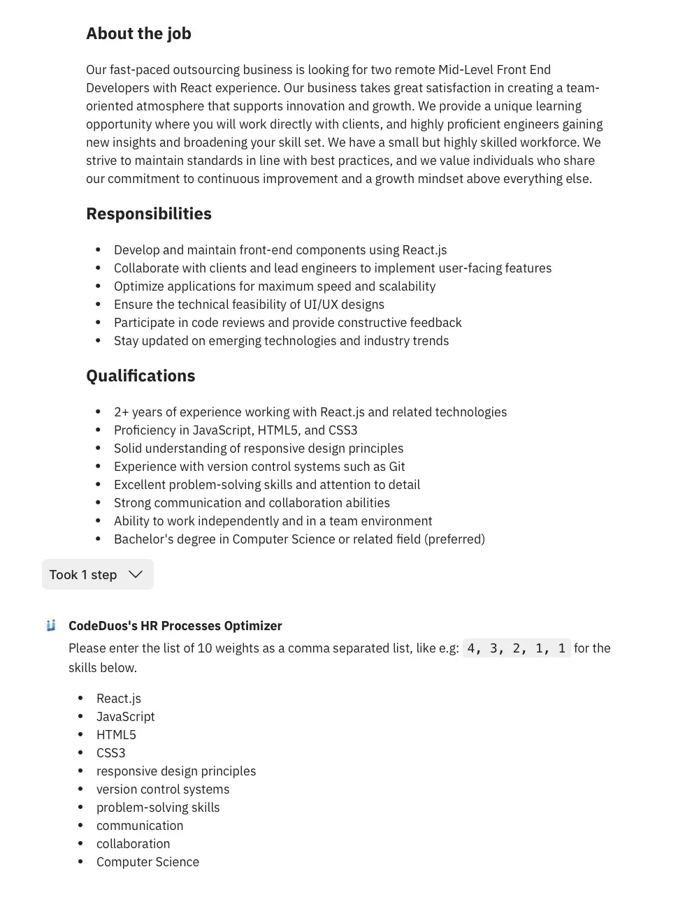 Job description prompt and skill extraction